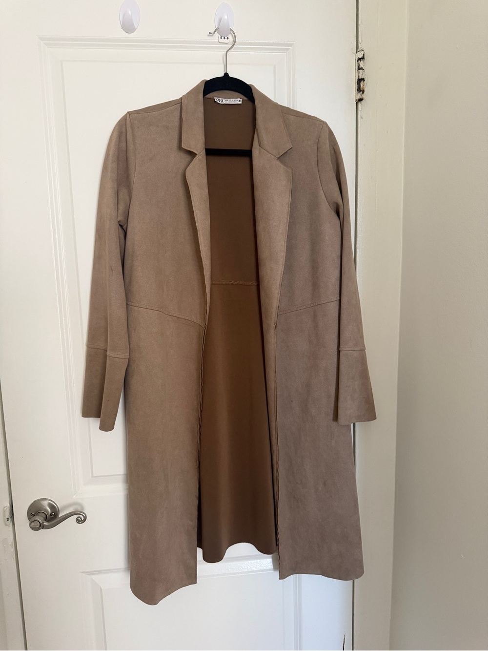 Bundle Zara Taupe Suede-Look Trench Coat and H&M black suede look trench